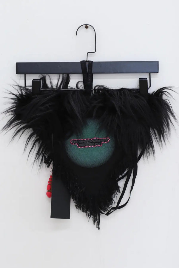 WINDOWSEN halter neck midriff-baring faux fur top 24T014BK